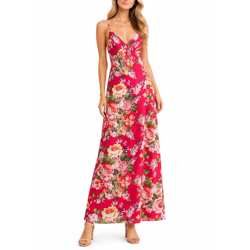 Xhilaration Pink Floral V Neck Surplice Maxi Dress Medium Smocked Back Medium - Picture 1 of 7